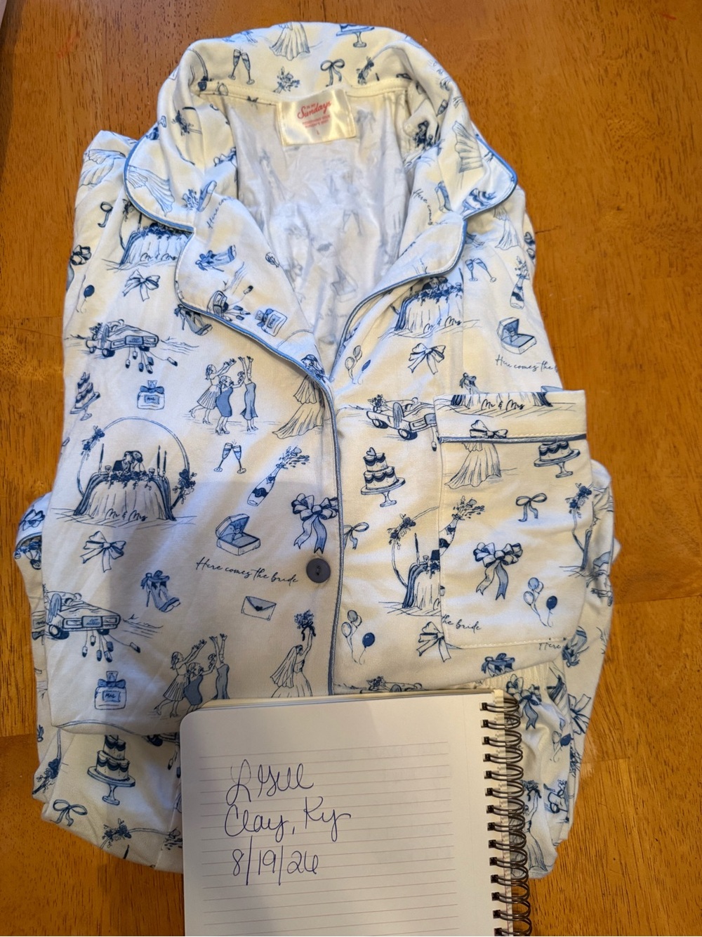 In My Sundays Mallory Ervin White & Blue Wedding Printed Short Pajama Set